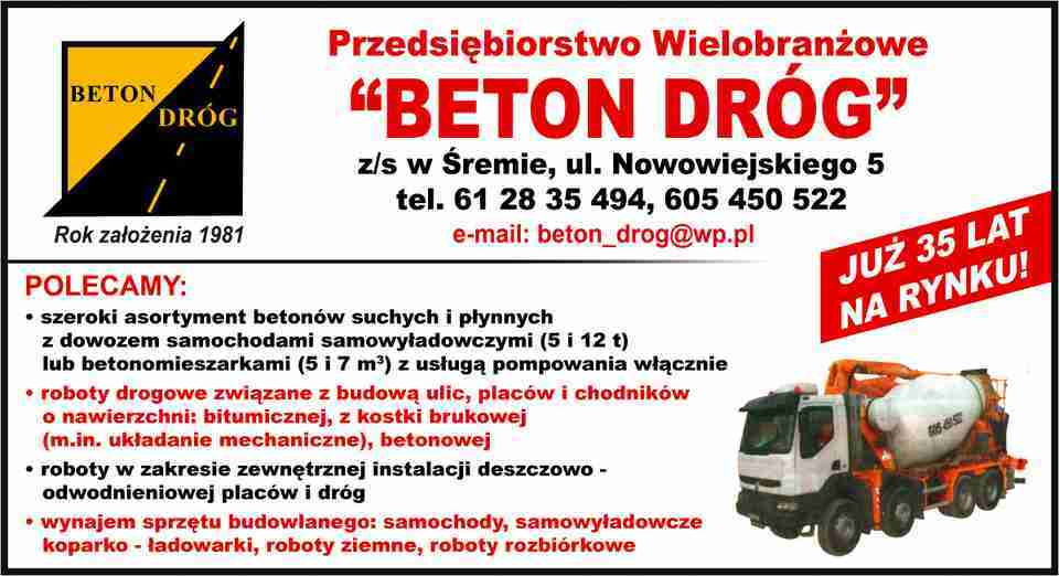 "BETON-DRÓG" Zdzisław Wietrzykowski - budowa ulic ŚREM budowa ulic ŚREM